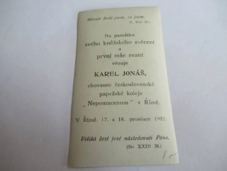 Památka na kněžské svěcení - Karel Jonáš, Řím