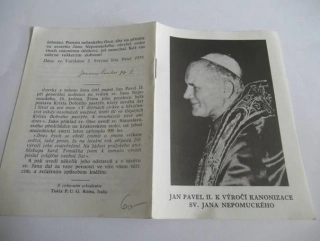 Jan Pavel II. k výročí kanonizace Sv. Jana Nepomuckého, Vatikán