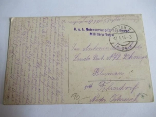 Polní pošta - K. u. k. Notreservespital - 12.1. 1915