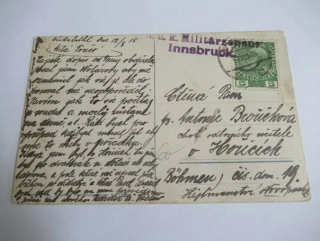 Polní pošta - Innsbruck 12.8. 1915
