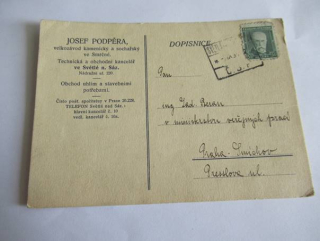 Dopisnice - Josef Podpěra, velkozávod kamenický a sochařský, Smrčiná