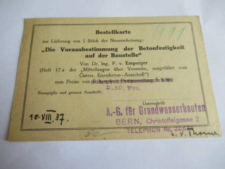 Objednávková karta - A-G. pro stavby podzemní vody - Bern