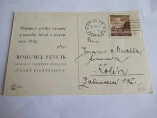  Bohumil Ševčík, vedoucí redaktor časopisu ,,Český Filatelista"  - Praha
