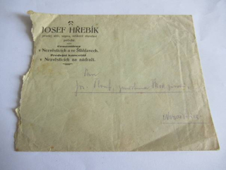 Josef Hřebík, prodej uhlí, vápna, veškeré stavební potřeby - Nezvěstice 
