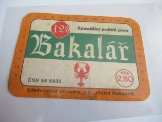 Středočeské pivovary, závod Rakovník - Bakalář - Světlý ležák 12°