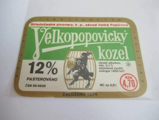 Středočeské pivovary, závod Velké Popovice - Velkopopovický kozel - Pivo 12°