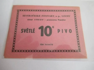 Severočeské pivovary, závod Jirkov - Světlé 10° pivo 