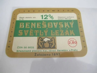 Středočeské pivovary, závod Benešov u Prahy - Benešovský ležák - Světlý ležák 12°
