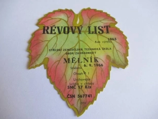 Révový list - Střední zemědělská technická škola obor zahradnický Mělník - Etiketa na víno