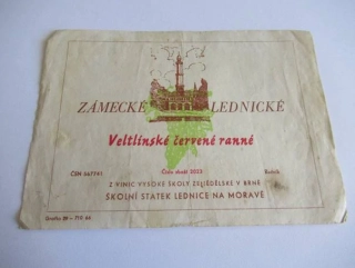 Zámecké Lednické Veltlínské červené ranné - Školní statek Lednice na Moravě - Etiketa na víno