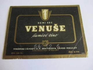 Demi sec Venuše - šumivé víno - Vinárské závody Bratislava - Etiketa na víno