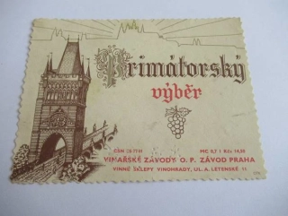 Primátorský výběr - Vinařské závody Praha - Etiketa na víno