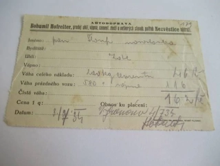 Nezvěstice - Bohumil Hofreiter - Prodej uhlí, vápna, cement. zboží a veškerých stavebních potřeb