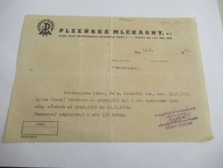 Plzeň - Mlékárny - obchodní dopis