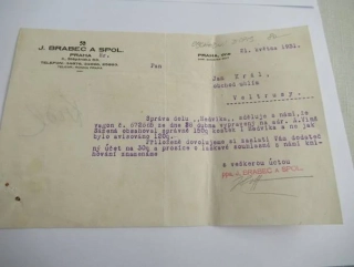 Praha - J. Brabec a spol. - obchodní dopis
