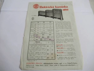 Praha - Elektro - Elektrická kamínka zářivá - reklamní leták
