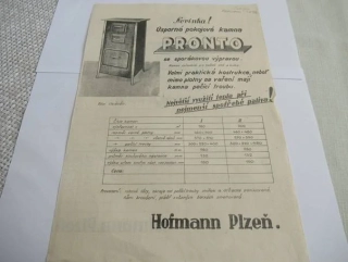 Plzeň - Hofmann - Úsporná pokojová kamna PRONTO - Reklamní leták
