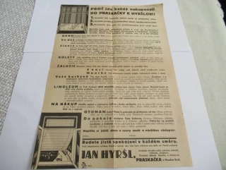 Hradec Králové - Jan Hyršl - Tovární výroba rolet, záclon, žaluzií, výšívek, souprav - reklamní leták