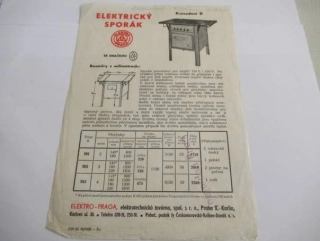 Praha - Elektro - Elektrický sporák - Reklamní leták