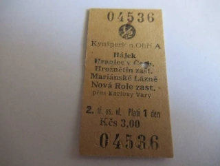 Kynšperk n. Ohří A - Hájek - Hranice v Čech. - Hroznětín zast. - Mariánské Lázně - Nová Role zast. - přes Karlovy Vary