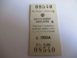 N. Město n. Metují B - Rychlíkový příplatek 2. Třída