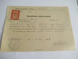 Rohovka - Dobrá Voda, okres Pelhřimov - Vysvědčení zachovalosti - 1948