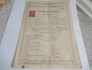 Jičín - Vysvědčení dospělosti pro školy obecné - 1937
