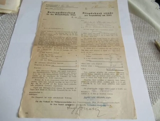 Český Brod - Příspěvkový výměr pro hospodářský rok 1943 - 1. čevence 1943