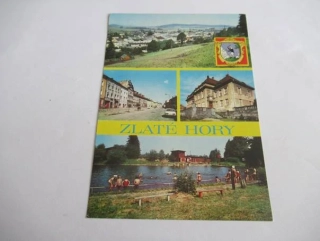 Zlaté Hory - celkový pohled, Náměstí Svobody, ZDŠ, Koupaliště