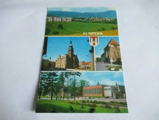 Šumperk - celkový pohled, radnice, divadlo, nová základní škola