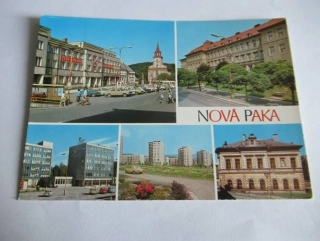 Nová Paka - Náměstí, Gymnázium, silniční stroje, nová výstavba, Suchardův dům