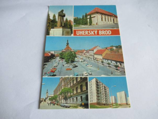Uherský Brod - socha a muzeum J. A. Komenského, náměstí Míru, gymnázium, nová výstavba