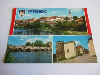Písek - celkový pohled, kamenný most, Putimská brána