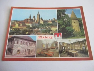 Klatovy - Pohled na město, Věž Okrouhlice, Dům se sgrafity..
