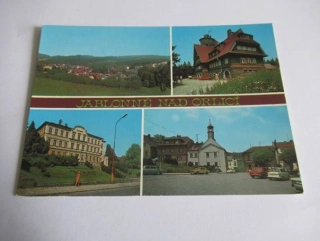 Jablonné nad Orlicí - pohled na město, Tyršova chata, ZDŠ, Náměstí