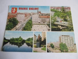 Hradec Králové - Gottwaldovo náměstí, pohled z muzea, soutok Labe s Orlicí..