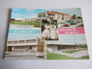 Klobouky - ZDŠ a restaurace Jednota, Krumvíř - MNV a krumvířský kroj, Kobylí - nákupní středisko Jednota