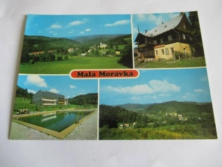 Jeseníky - Malá Morávka - střed obce, hotel Na rychtě, zotavovna Pozemních staveb Olomouc..