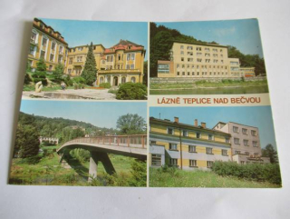 Teplice nad Bečvou - Lázeňský dům Moravan, lázeňský dům Bečva, most přes řeku Bečvu..