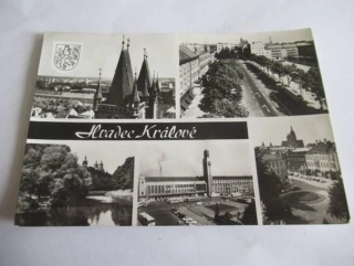 Hradec Králové - pohled přes věže domu, Gottwaldovo náměstí, soutok Labe s Orlicí, nádraží, Hotel Bystrica
