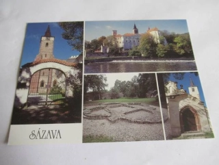 Sázava - zámek, základa kostela Sv. Kříže, kostel Sv. Martina