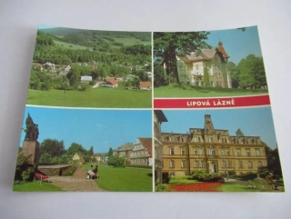 Lipová - Lázně - celkový pohled, lázeňský dům Moravanka, pomník obětem Frývaldovské stávky v r. 1931