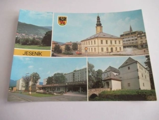 Jeseník - celkový pohled, radnice, Lipovská ulice, vodní hrad, dnešní muzeum