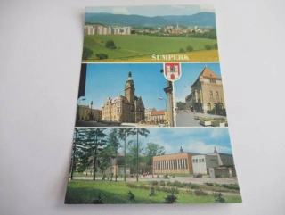 Šumperk - celkový pohled, radnice, divadlo, nová základní škola