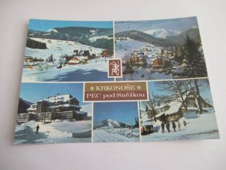 Krkonoše - Pec pod Sněžkou - horské rekreační středisko, pohled do údolí Pece, interhotel Hořec, Zotavovna ROH Hradec, Sněžka..