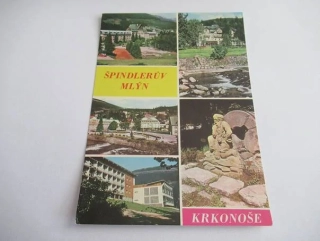 Krkonoše - Špindlerův Mlýn - vojenská zotavovna v Bedřichově, zotavovna ROH Pětiletka, interhotel Montana, hotel Savoy, soška Krakonoše