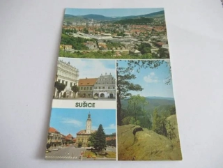 Sušice - celkový pohled, renesanční budovy muzea, Dračí skálly nad Otavou, náměstí Svobody