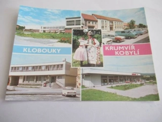Klobouky - ZDŠ a restaurace Jednota, Krumvíř - MNV a krumvířský kroj, Kobylí - nákupní středisko Jednota