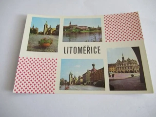 Litoměřice - kostel, město přes řeku, náměstí s kostelem, radnice