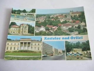 Kostelec nad Orlicí - koupaniště, sklenářka - škola v přírodě, zámek, celkový pohled, nová výstavba, letní tábor Mírov